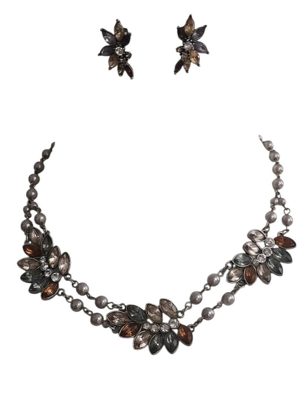 Avon Vintage Smoky Topaz Rhinestone Cluster Necklace Earring Set